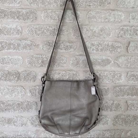 Coach metallic pewter silver hobo duffle F15064 convertible strap - Picture 1 of 16